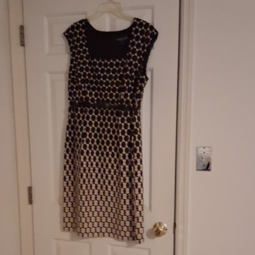 Connected Apparel Black and Cream Patterned Midi Dress